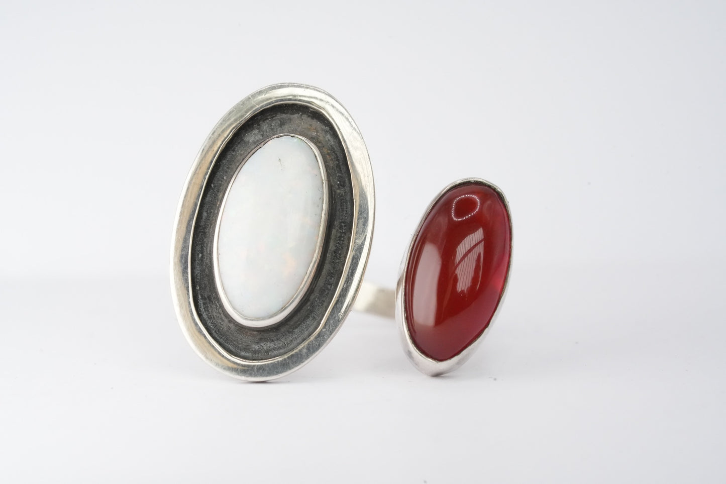 Opal and Carnelian Silver Ring