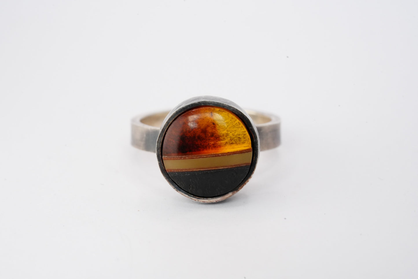 Amber and Sterling Silver Ring