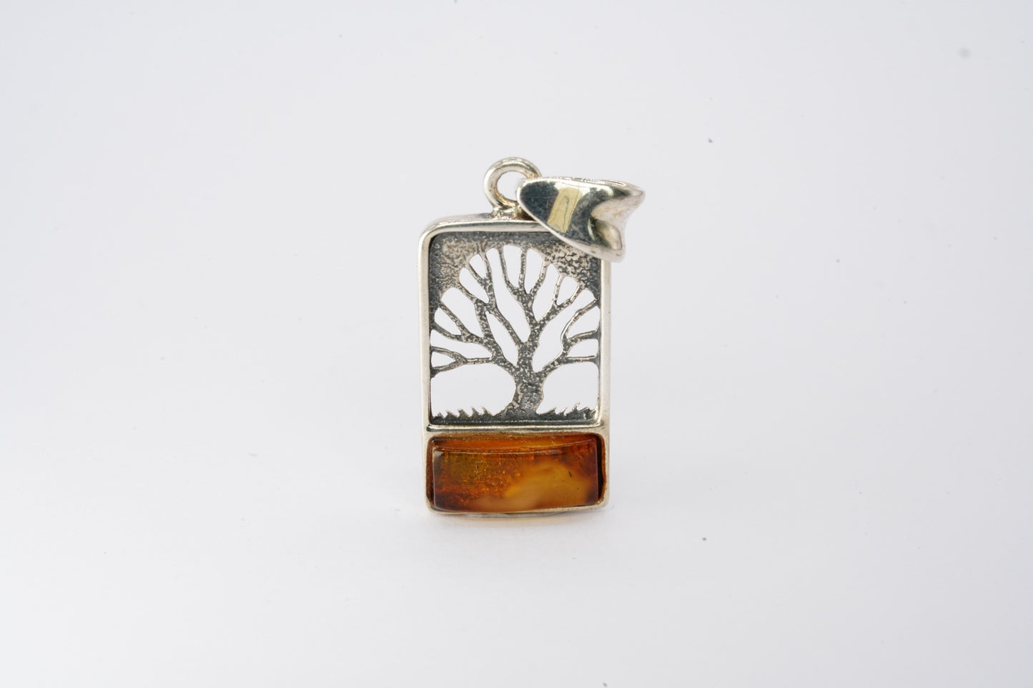 Amber and Sterling Silver Tree Pendant