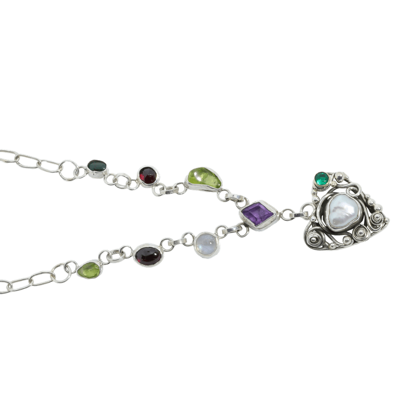 Enchanted Gemstone Cluster Necklace with Pearl Highlight