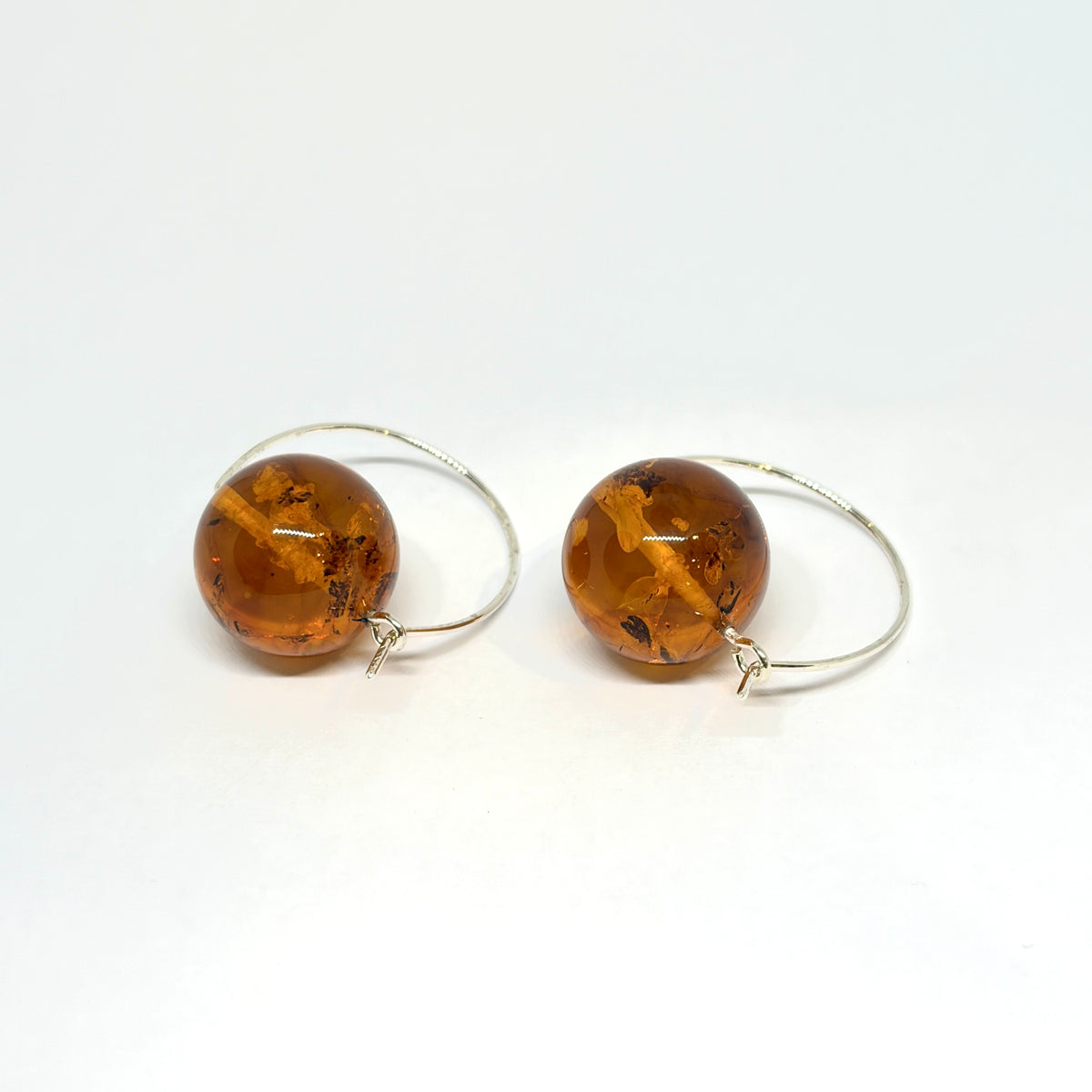 Sterling Silver Amber Ball Earrings