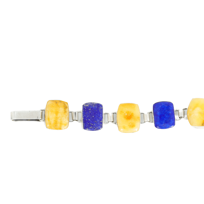 Amber & Lapis Lazuli Silver Bracelet
