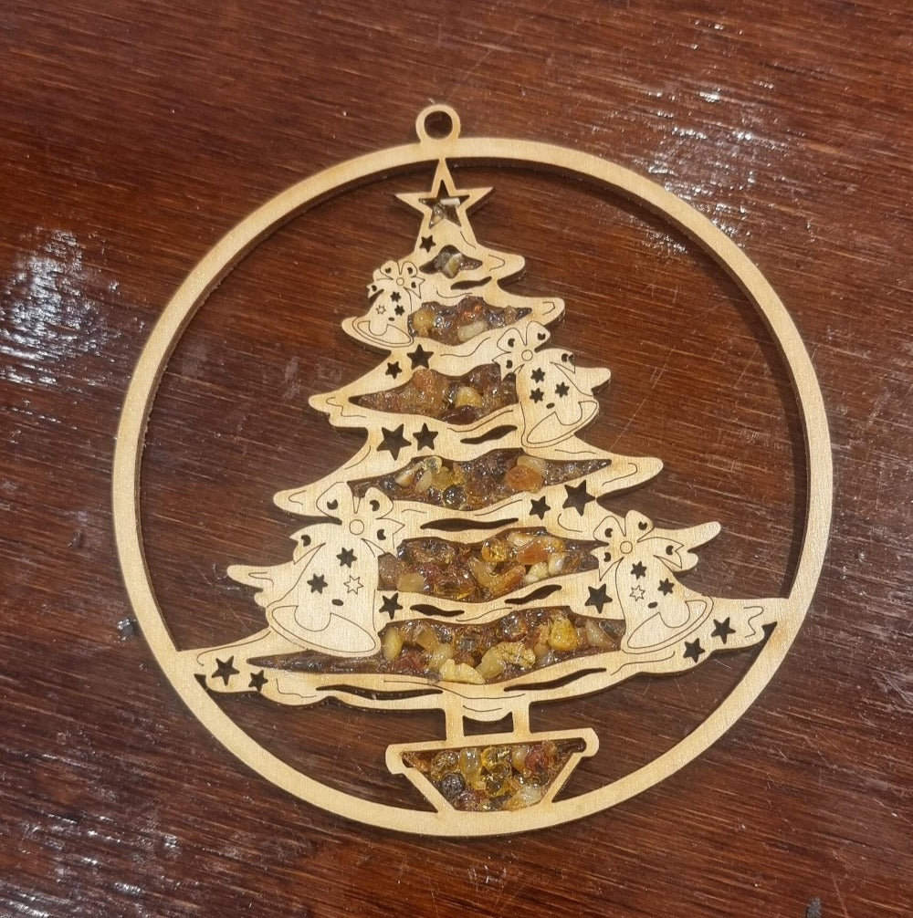 Laser Cut, Handmade Amber Wooden Christmas Decorations