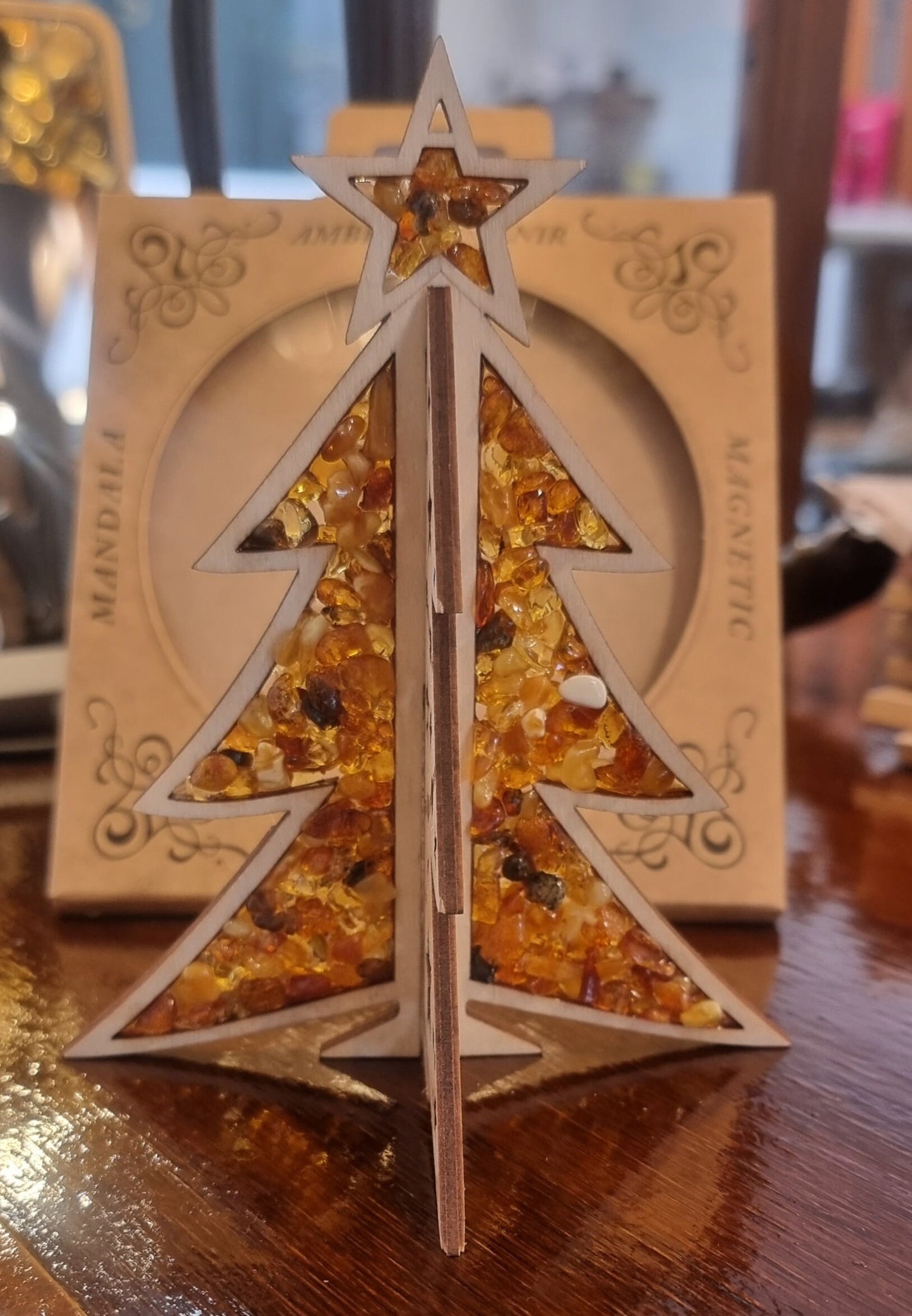 Laser Cut, Handmade Amber Wooden Christmas Decorations