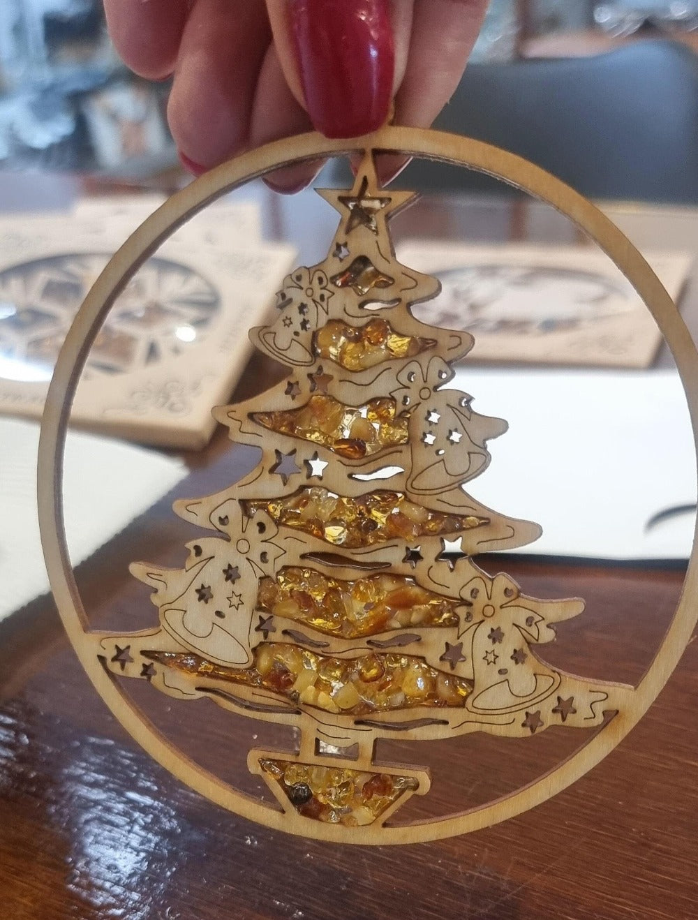 Laser Cut, Handmade Amber Wooden Christmas Decorations