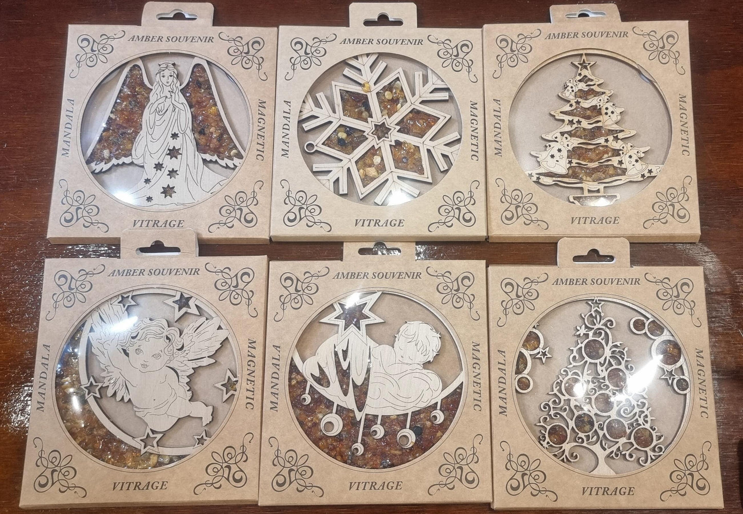 Laser Cut, Handmade Amber Wooden Christmas Decorations