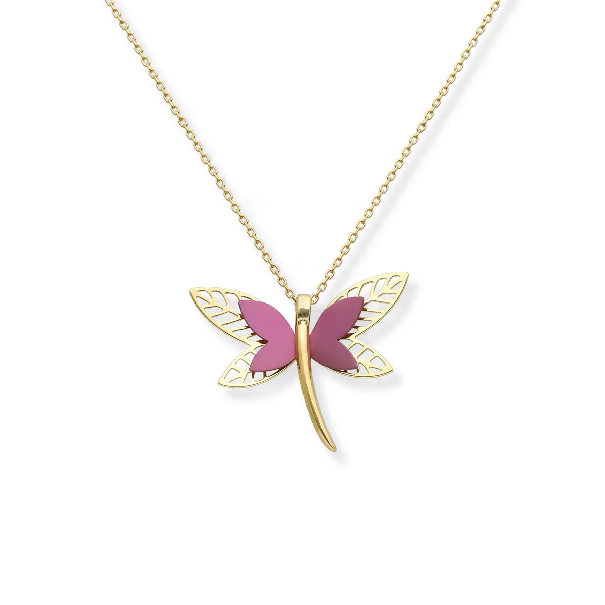 24ct gold Plated Pink Titanium Dragonfly Necklace