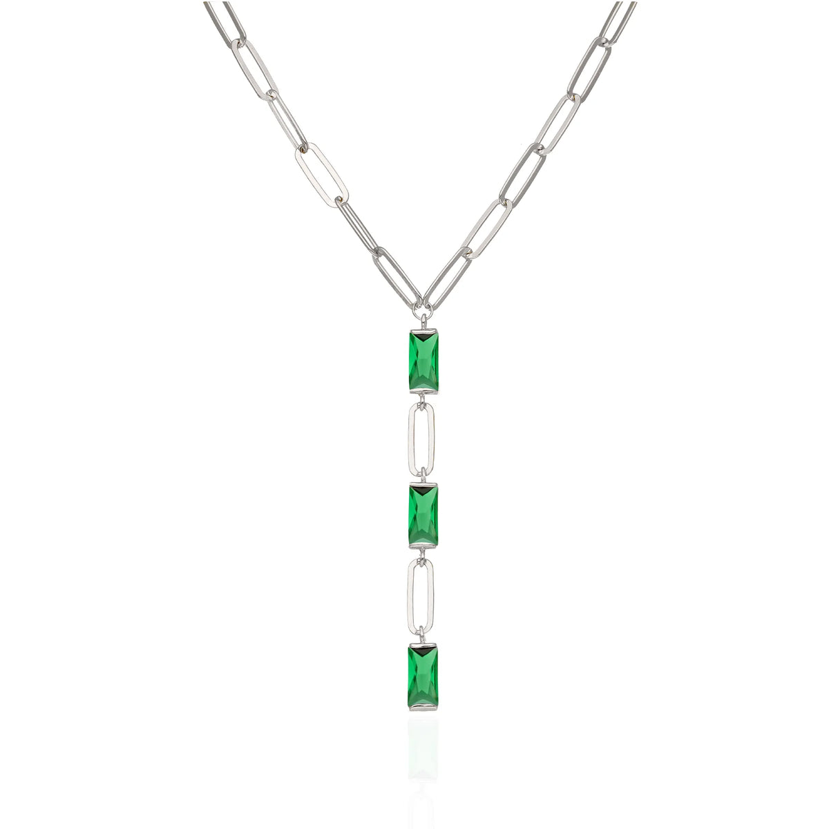 Sterling Silver Paperclip CZ Necklace