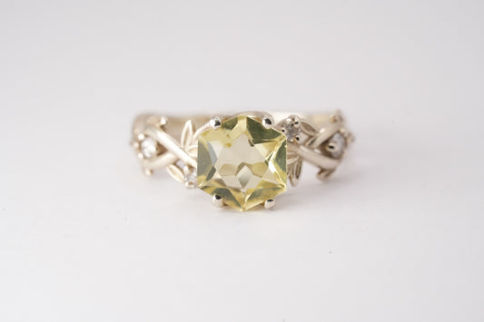 9ct White Gold Diamond and Lime Quartz