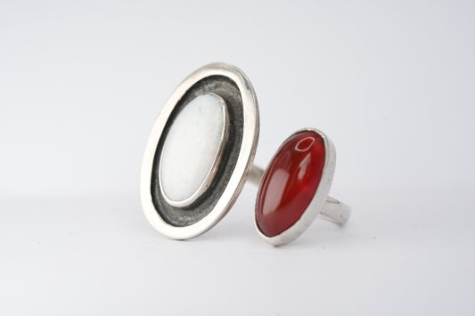 Opal and Carnelian Silver Ring