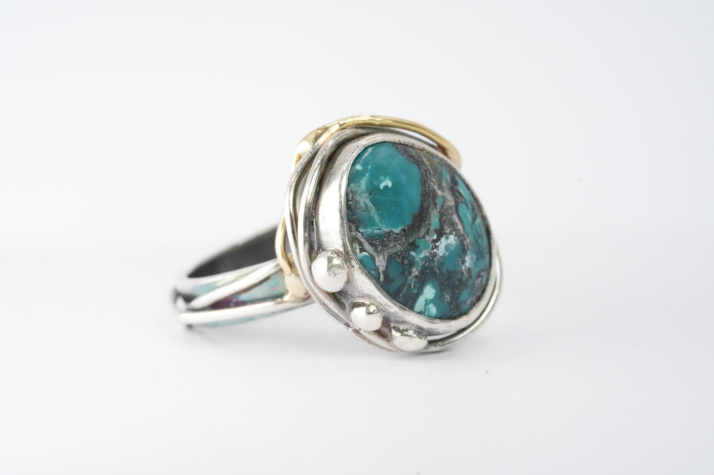 Silver and Gold Turquoise Ring