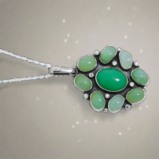 Verdant Oasis Chrysoprase Cabochon Cluster Necklace