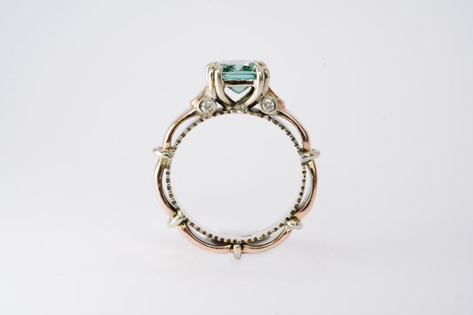 White and Rose Gold Blue Moissanite Modern Dress Ring