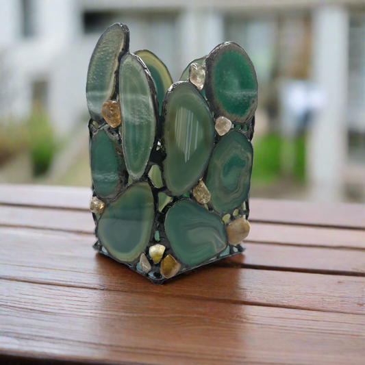 Green Dyed Agate & Citrine Tealight Holder