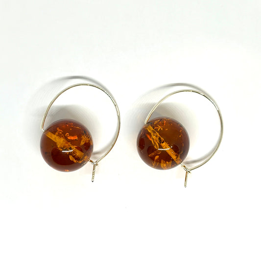 Sterling Silver Amber Ball Earrings