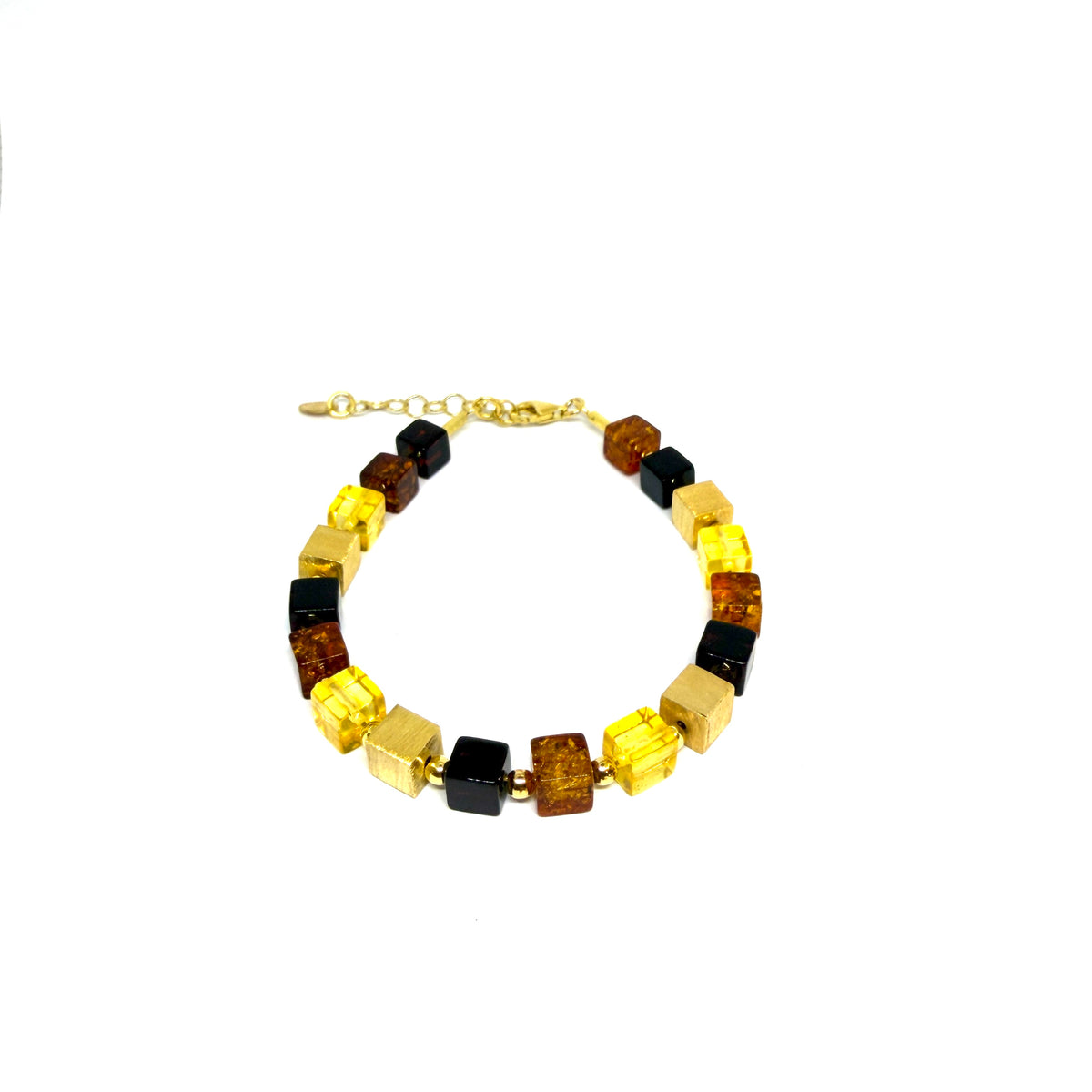 Gold-Plated Silver Amber Beaded Bracelet