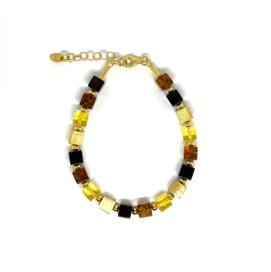 Gold-Plated Silver Amber Beaded Bracelet