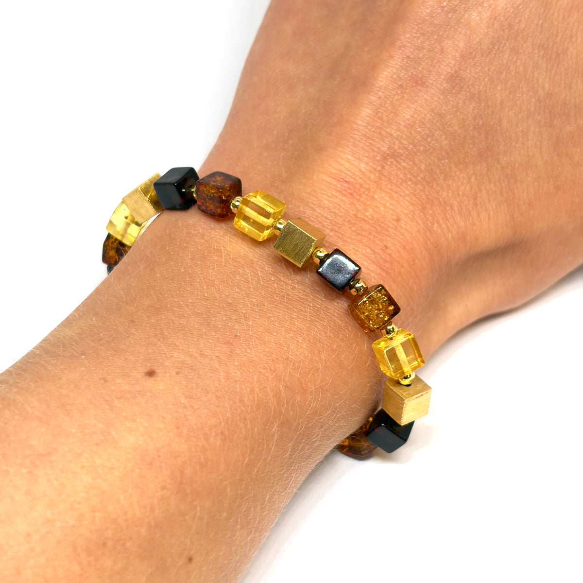 Gold-Plated Silver Amber Beaded Bracelet