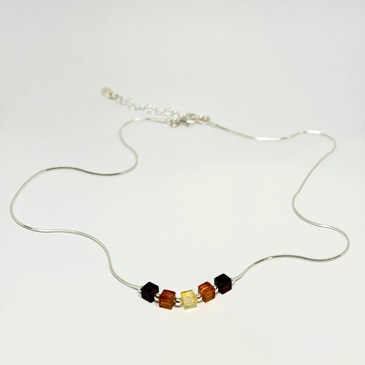 Sterling Silver Amber Cubic Necklace