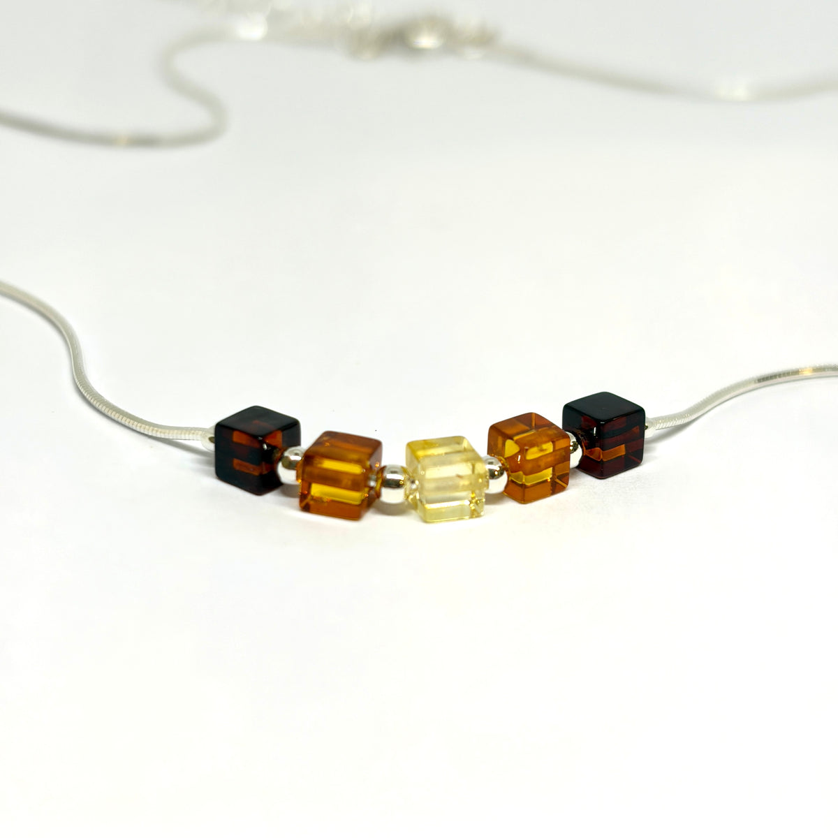 Sterling Silver Amber Cubic Necklace