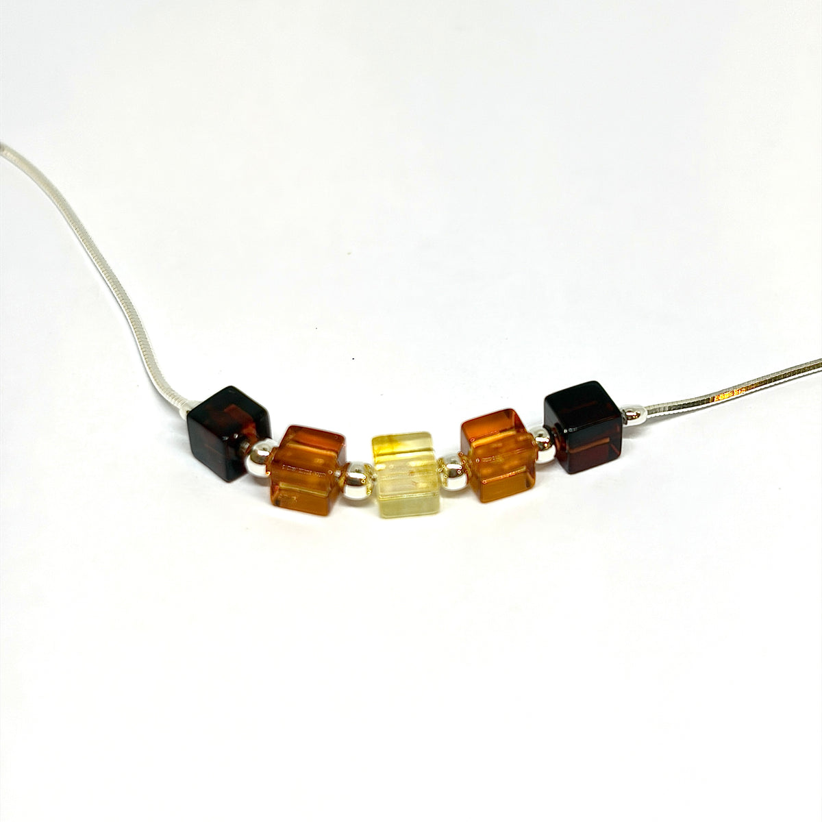 Sterling Silver Amber Cubic Necklace