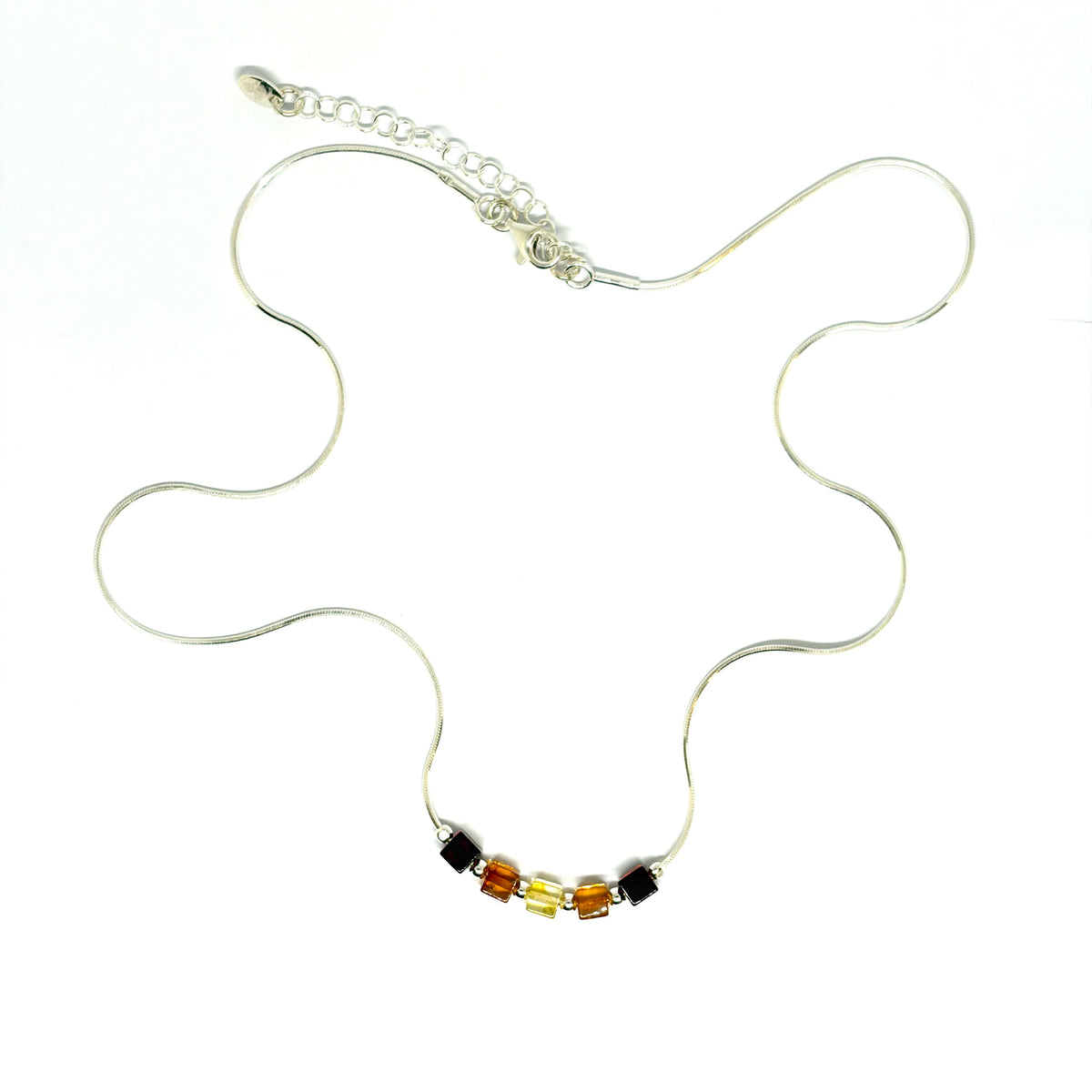 Sterling Silver Amber Cubic Necklace