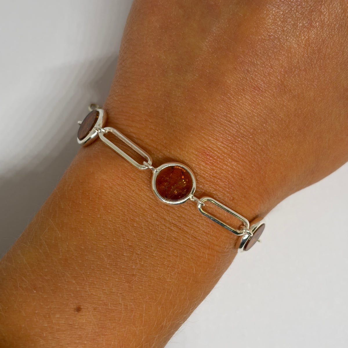 Sterling Silver Amber Beaded Bracelet
