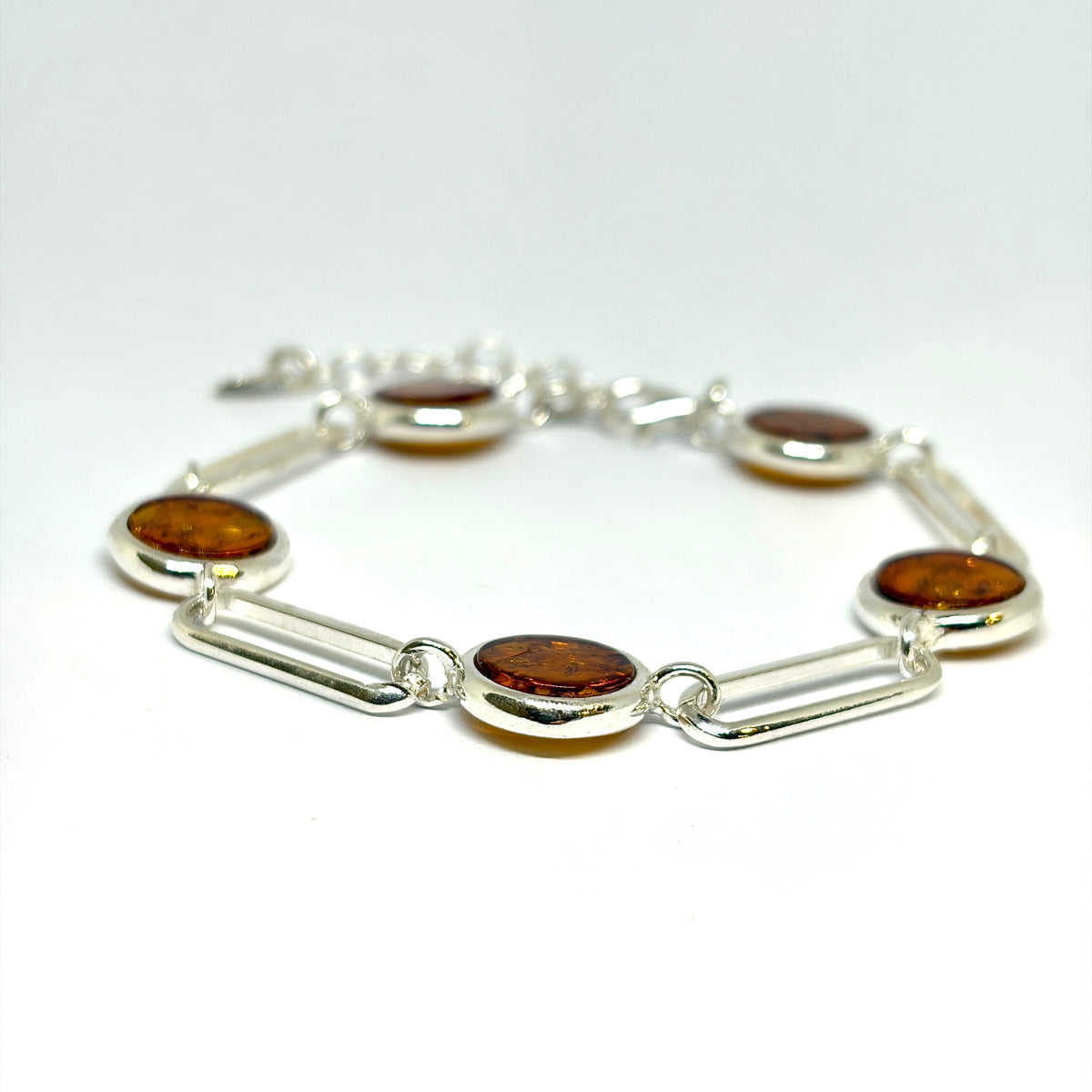 Sterling Silver Amber Beaded Bracelet