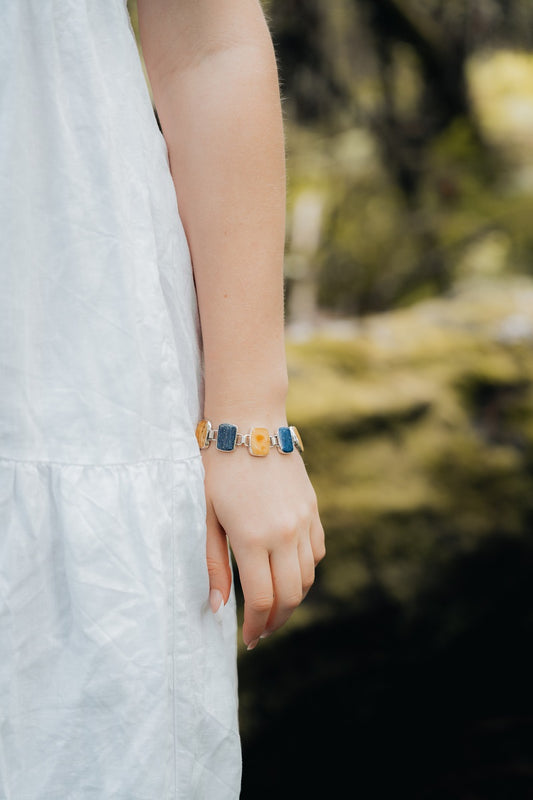 Amber & Lapis Lazuli Silver Bracelet