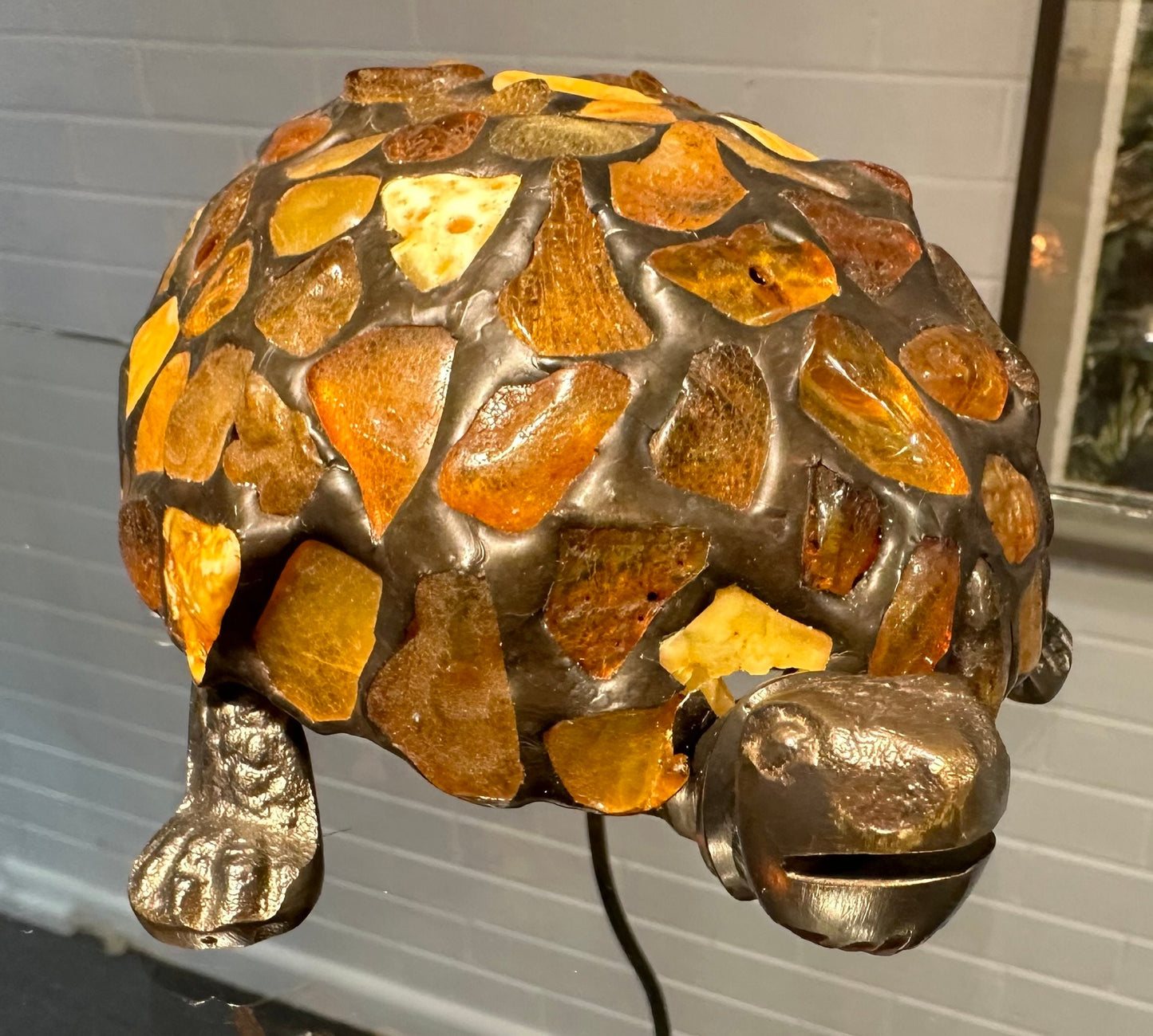 Handmade Tiffany Style Amber Turtle Lamp