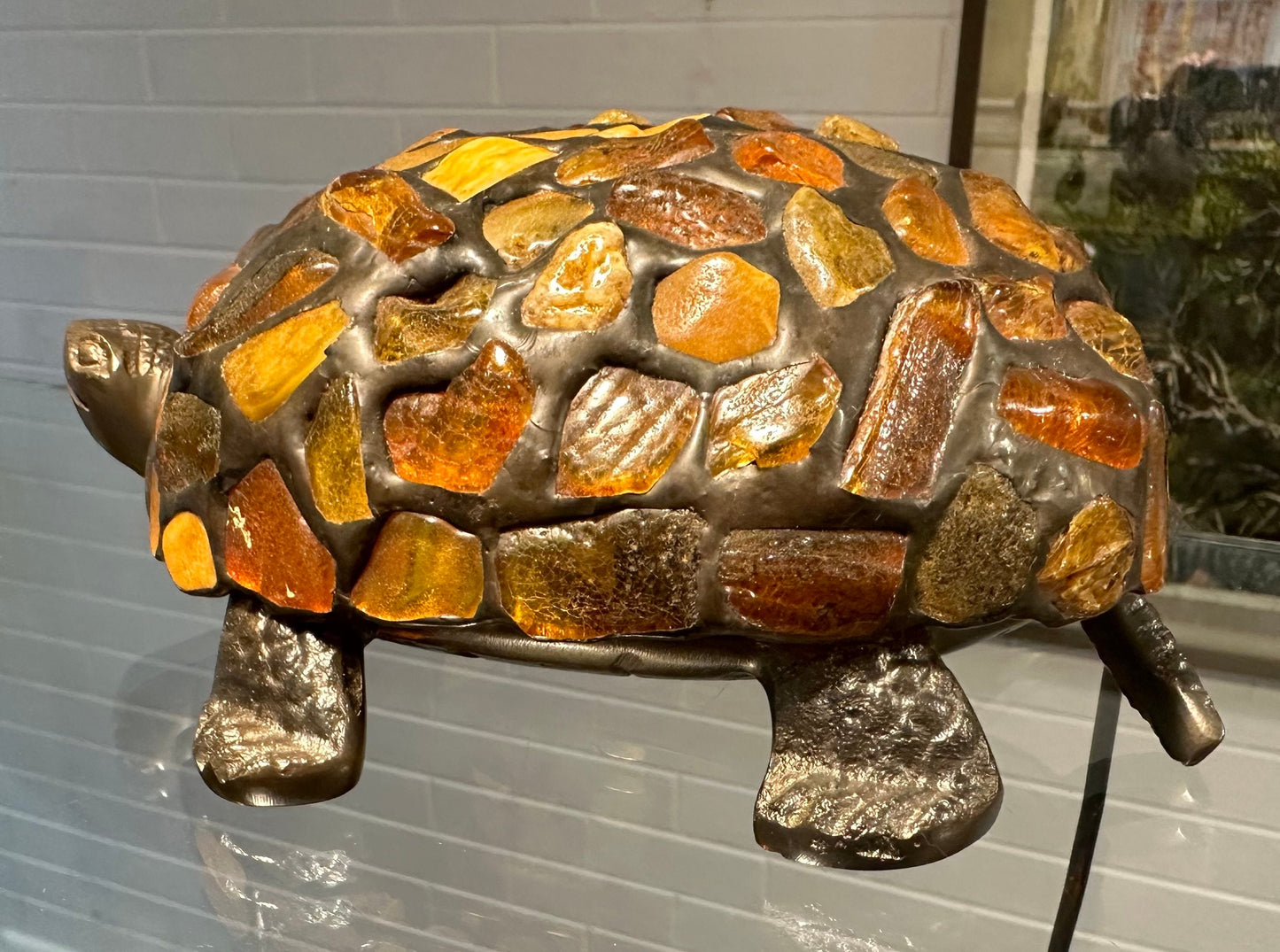 Handmade Tiffany Style Amber Turtle Lamp