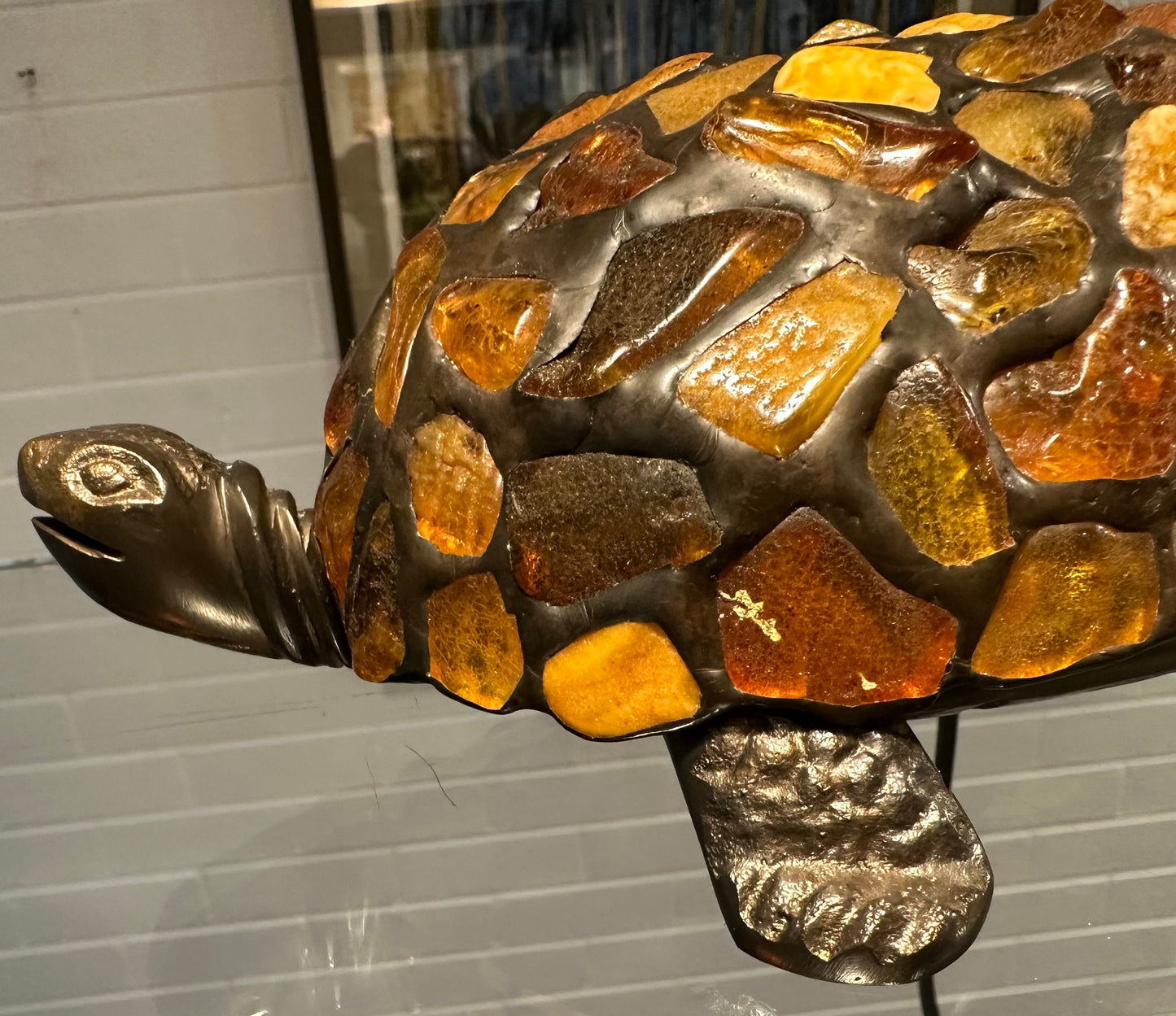 Handmade Tiffany Style Amber Turtle Lamp