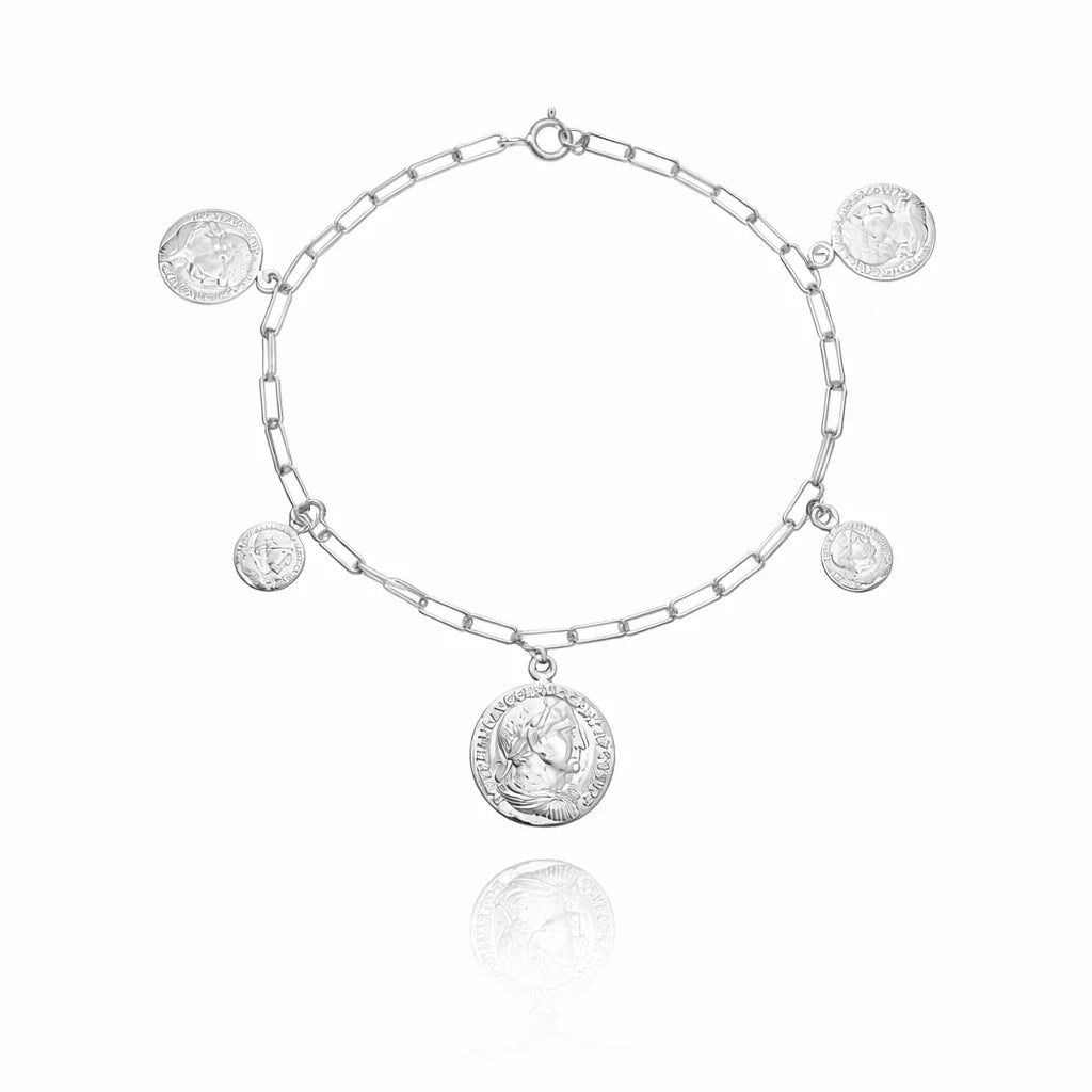 Medallion Coin Bracelet Rhoduim Plated Sterling Silver